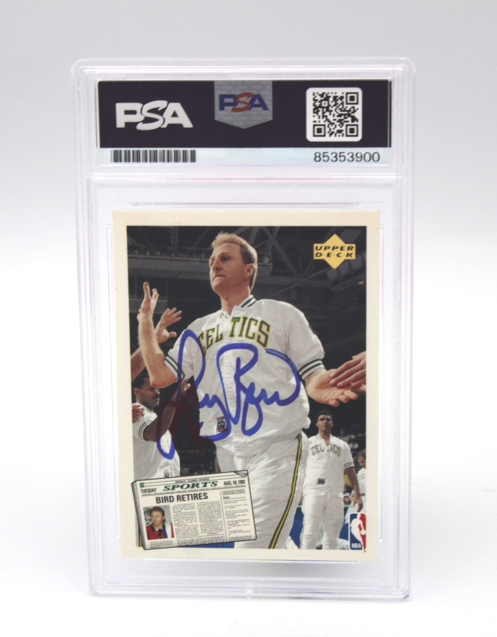 1992-93 Upper Deck #SP1 Magic Johnson / Larry Bird Retirement Dual Autograph Card, PSA Authentic