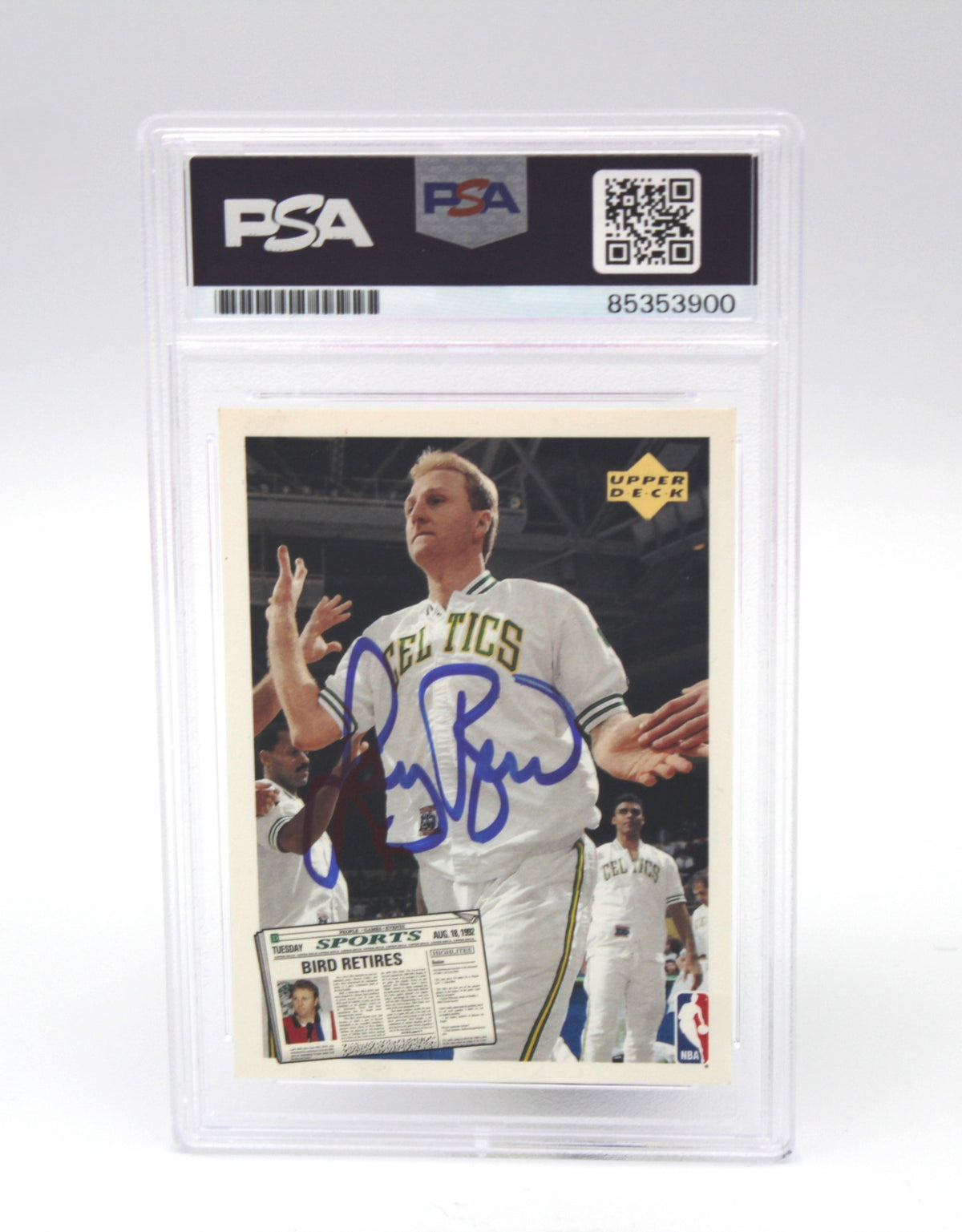 1992-93 Upper Deck #SP1 Magic Johnson / Larry Bird Retirement Dual Autograph Card, PSA Authentic