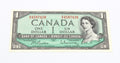 1954 Bank of Canada $1 Dollar Modified Portrait Banknote, AU 50