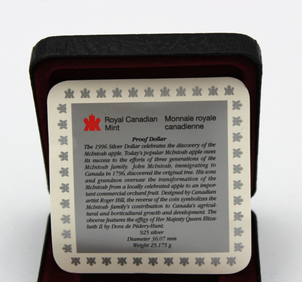1996 Canadian 200th Anniversary McIntosh Apple Proof Silver Dollar Coin