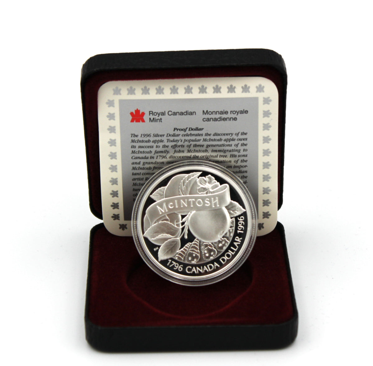 1996 Canadian 200th Anniversary McIntosh Apple Proof Silver Dollar Coin