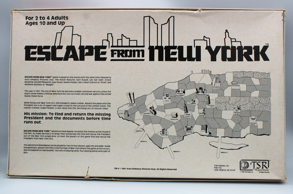 Rare 1981 Escape From New York Board Game, G Box, Mint/Unplayed Contents