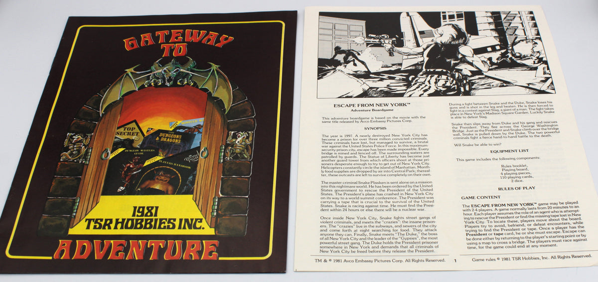 Rare 1981 Escape From New York Board Game, G Box, Mint/Unplayed Contents