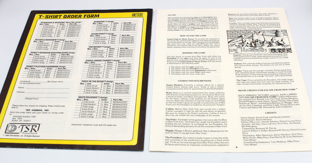 Rare 1981 Escape From New York Board Game, G Box, Mint/Unplayed Contents