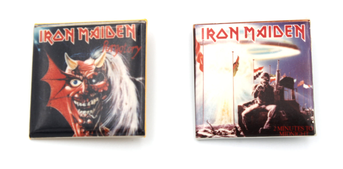 Pair of Mid-1980's Iron Maiden Square Badges/Pins