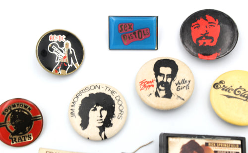 1970's and 1980's Heavy Metal & Rock Pinback Lot, AC/DC, The Doors, Sex Pistols
