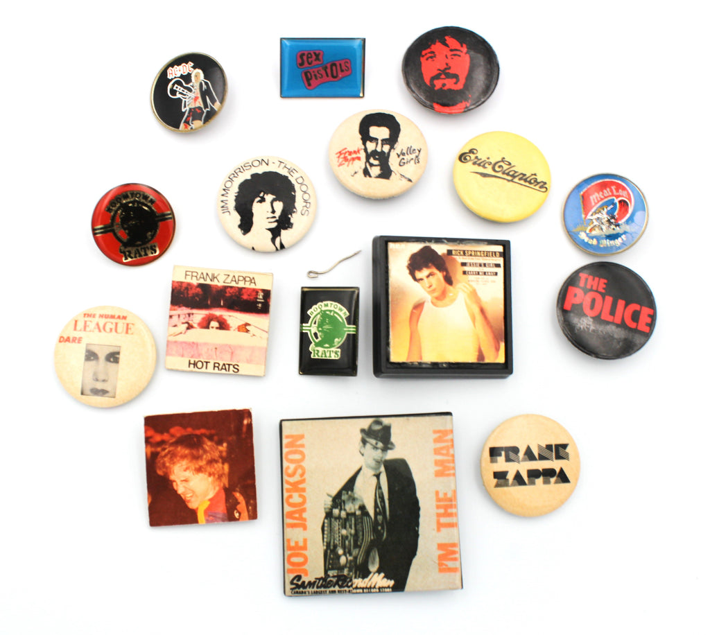 1970's and 1980's Heavy Metal & Rock Pinback Lot, AC/DC, The Doors, Sex Pistols